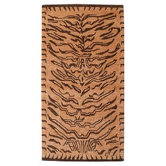 Tibetan Tiger Rug Pure Wool Hand Knotted Amber Brown by Djoharian Collection