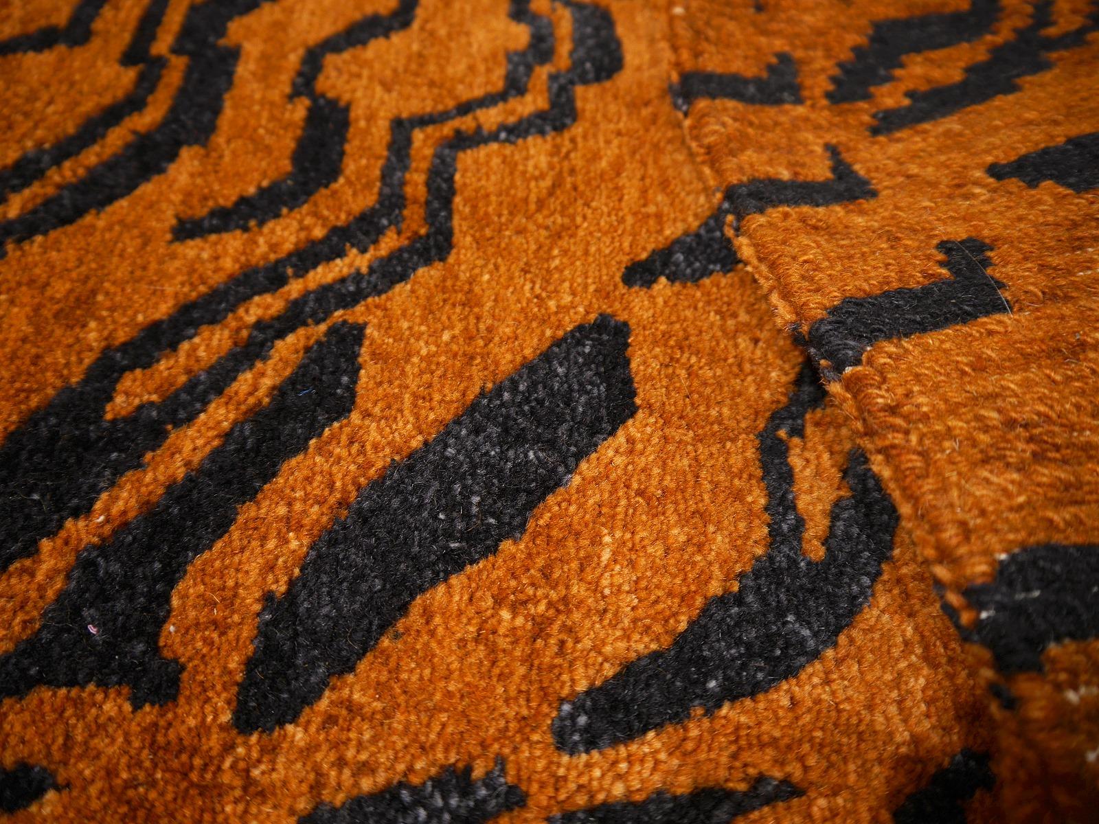 Tibetan Tiger Rug Pure Wool Hand Knotted Amber Charcoal by Djoharian Collection For Sale 3
