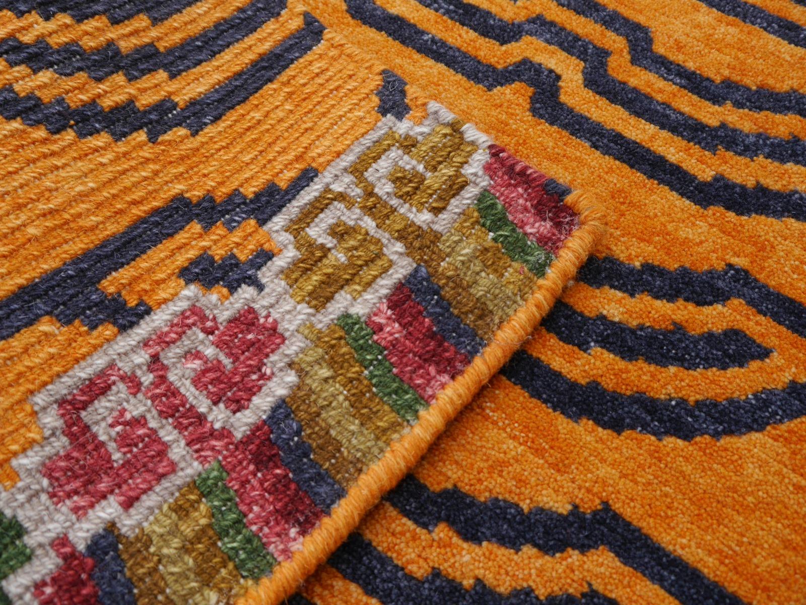 Tibetan Tiger Rug Pure Wool Hand Knotted by Djoharian Collection Antique Design For Sale 3