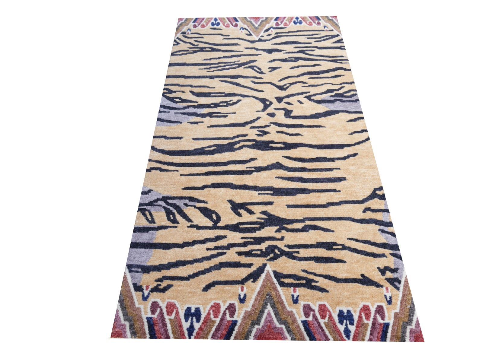 Contemporary Tibetan Tiger Rug Pure Wool Hand Knotted by Djoharian Collection Antique Design