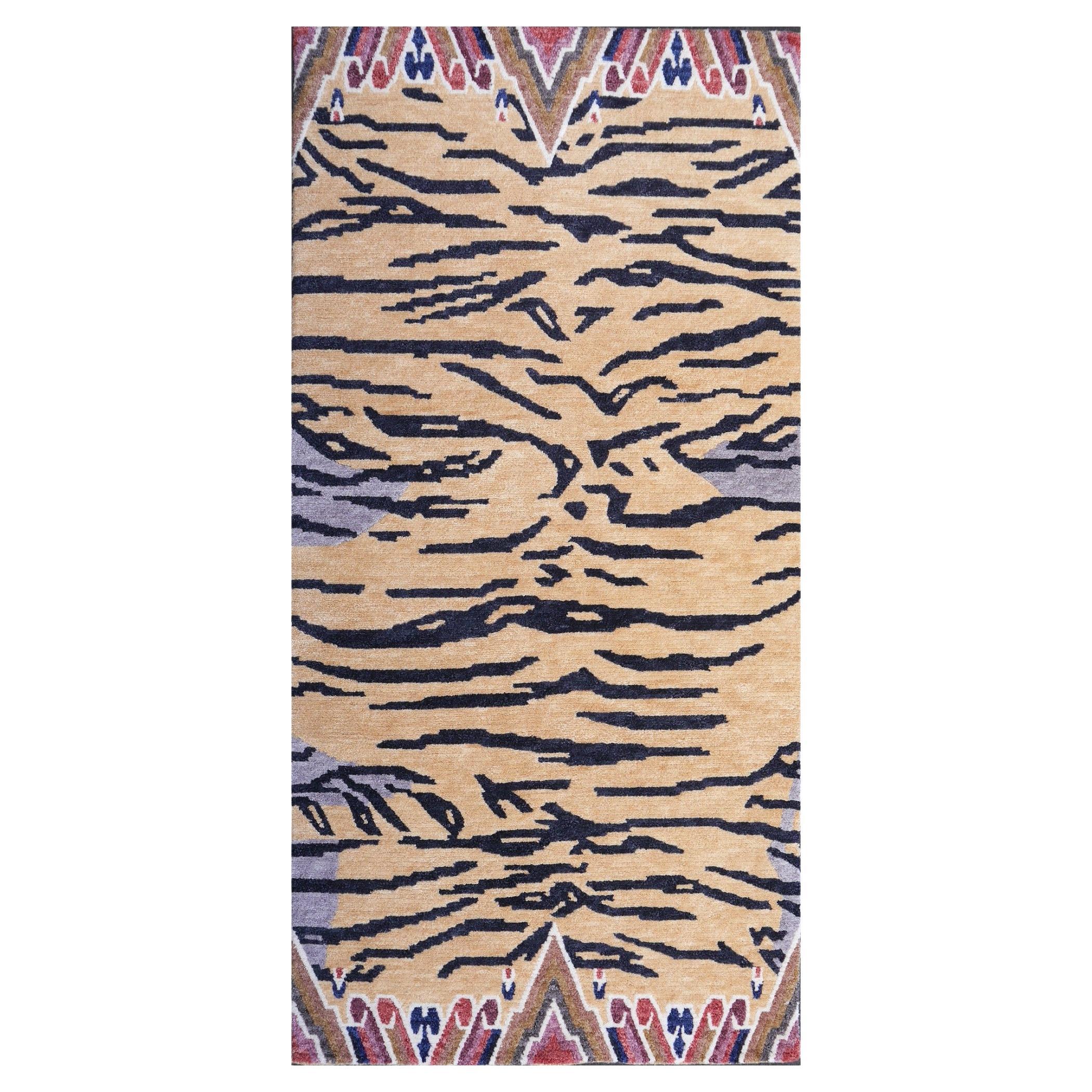 Tibetan Tiger Rug Pure Wool Hand Knotted by Djoharian Collection Antique Design For Sale