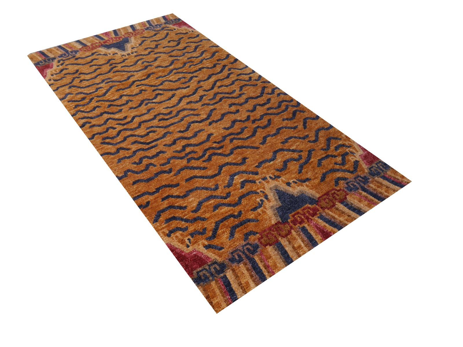 Art Deco Tibetan Tiger Rug Pure Wool Hand Knotted by Djoharian Collection Antique Design
