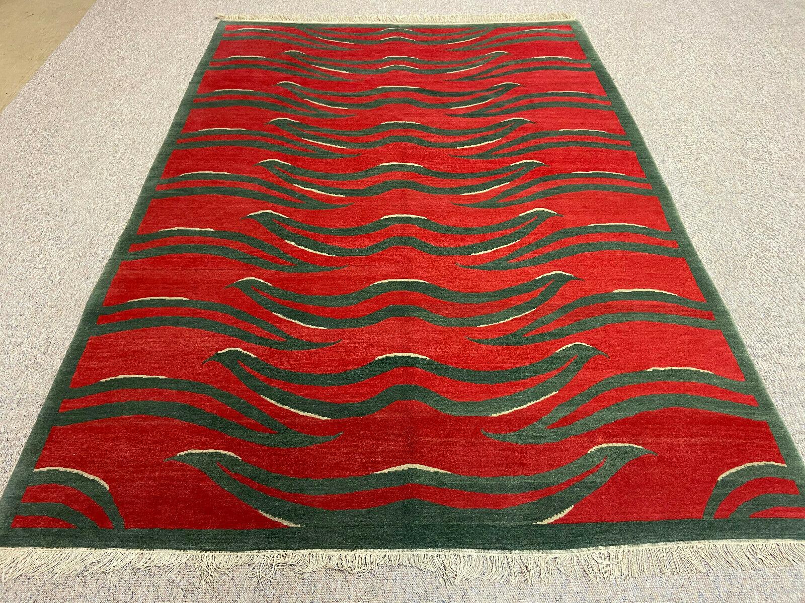 Hand-Knotted Tibetan Tiger Rug Pure Wool Hand Knotted Red Green by Djoharian Collection For Sale