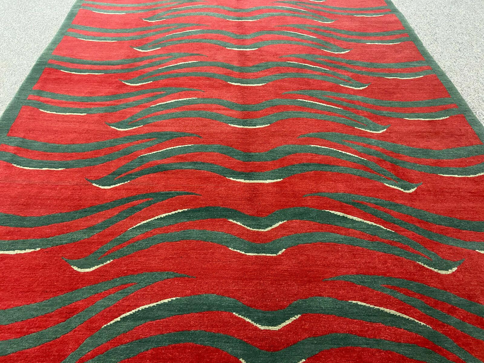 Contemporary Tibetan Tiger Rug Pure Wool Hand Knotted Red Green by Djoharian Collection For Sale