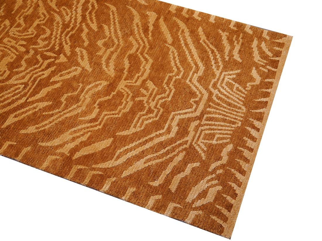 Tibetan Tiger Rug Wool and Silk 3x6 ft  by Djoharian Collection Antique Design For Sale 1