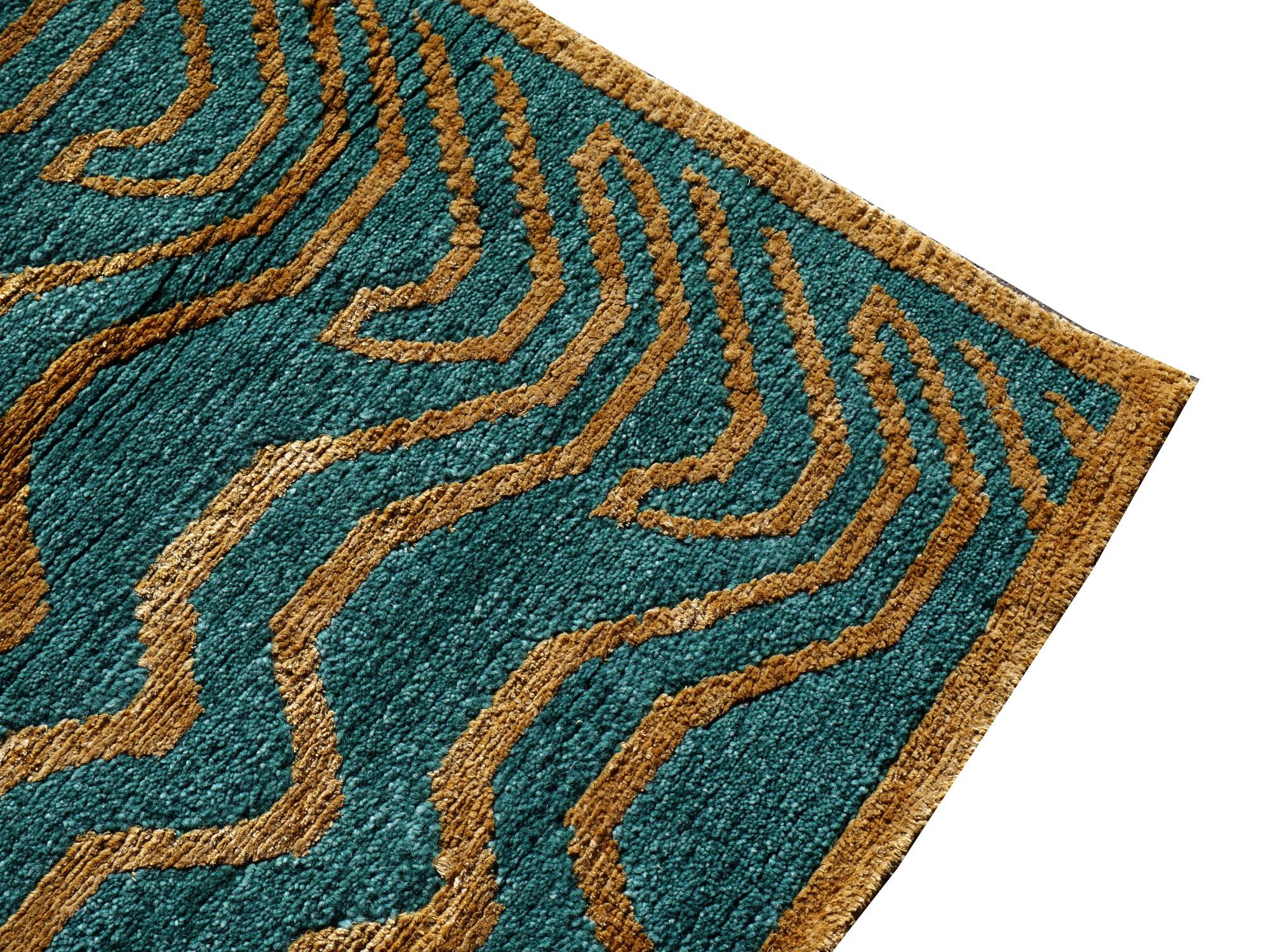 emerald and gold rug