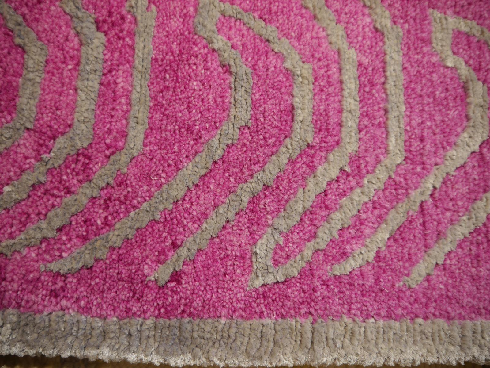 Tibetan Tiger Rug Wool Silk Hand Knotted Pink Silver by Djoharian Collection For Sale 2