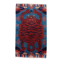 Tibetan tiger skin rug with multicolor cloud border