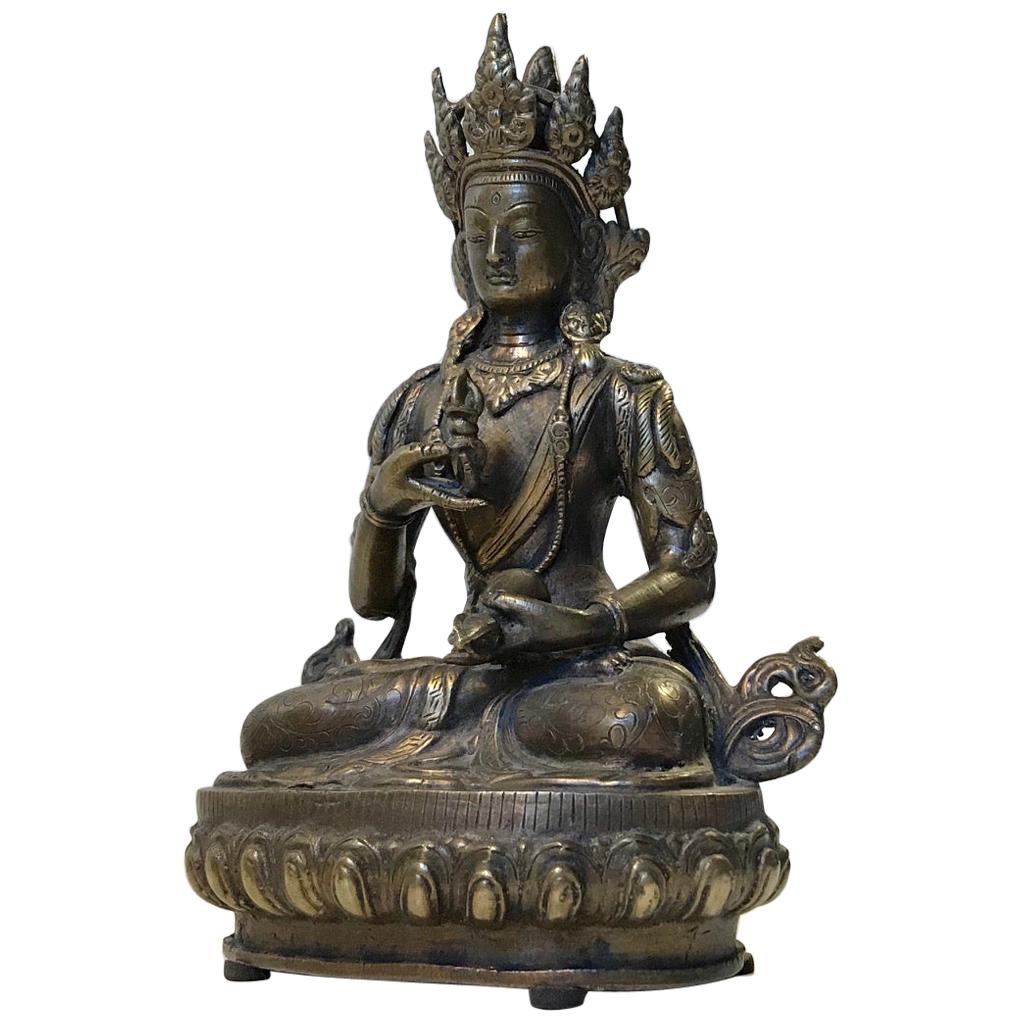 Tibetischer Vajrasattva-Buddha in Bronze, 19. Jahrhundert