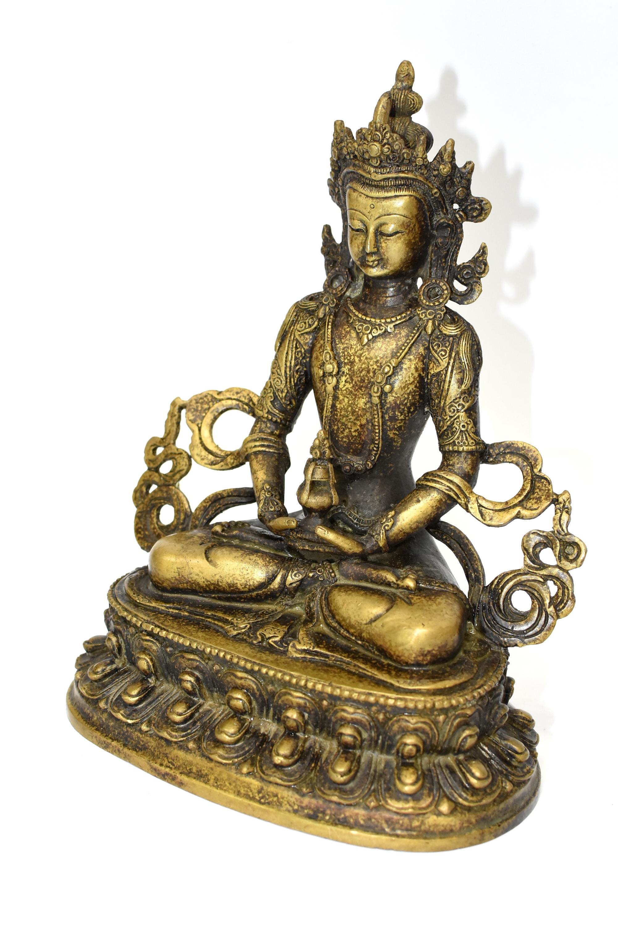 Tibetan Amitayus Buddha for Immortality Mottled Gold Finish In Good Condition In Somis, CA