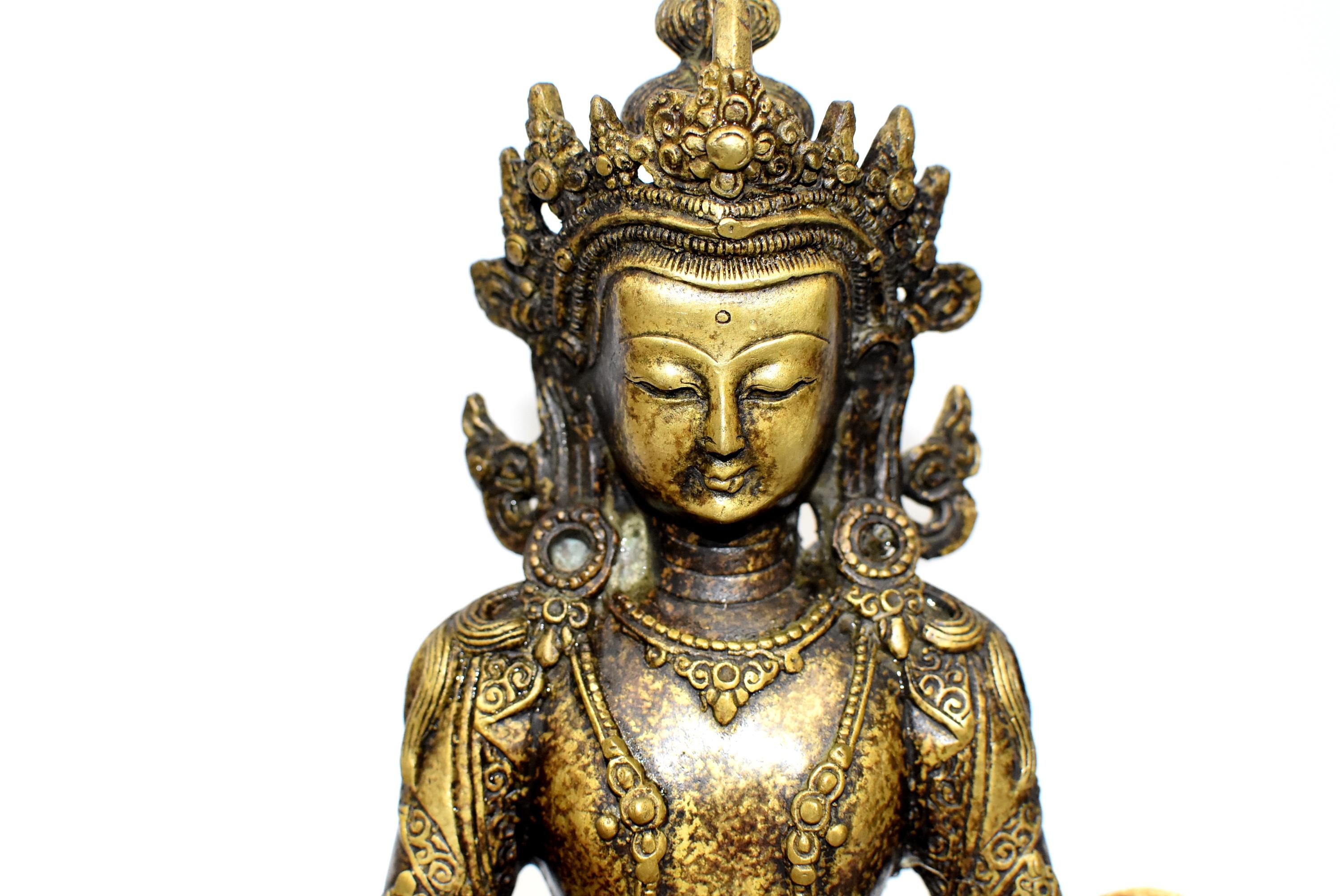 20th Century Tibetan Amitayus Buddha for Immortality Mottled Gold Finish