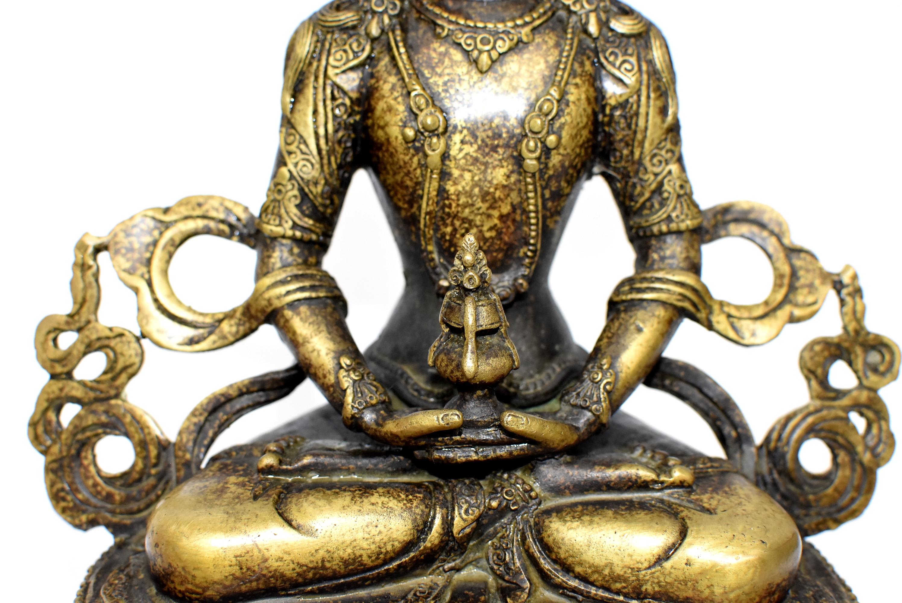 Bronze Tibetan Amitayus Buddha for Immortality Mottled Gold Finish