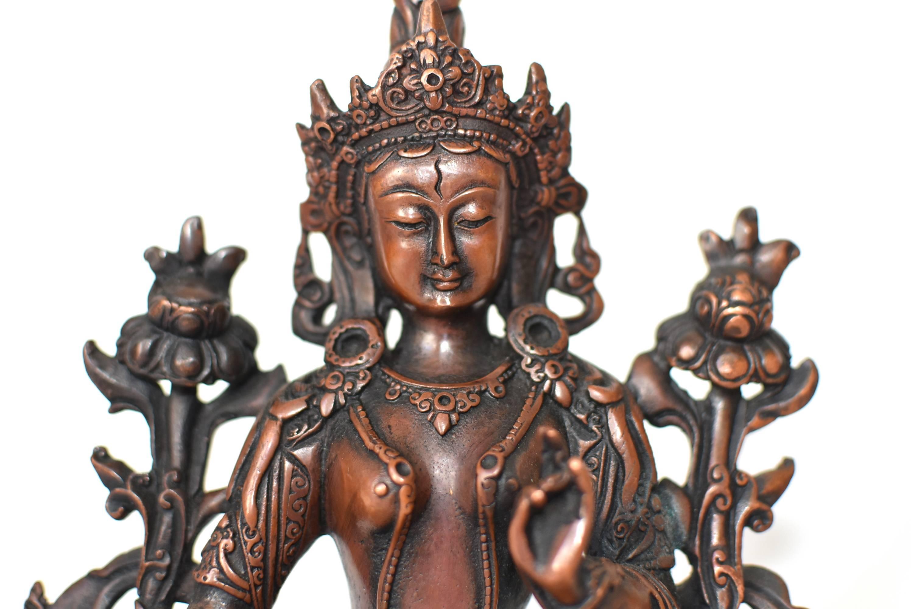 Bronze Tibetan White Tara Copper Finish In Good Condition In Somis, CA