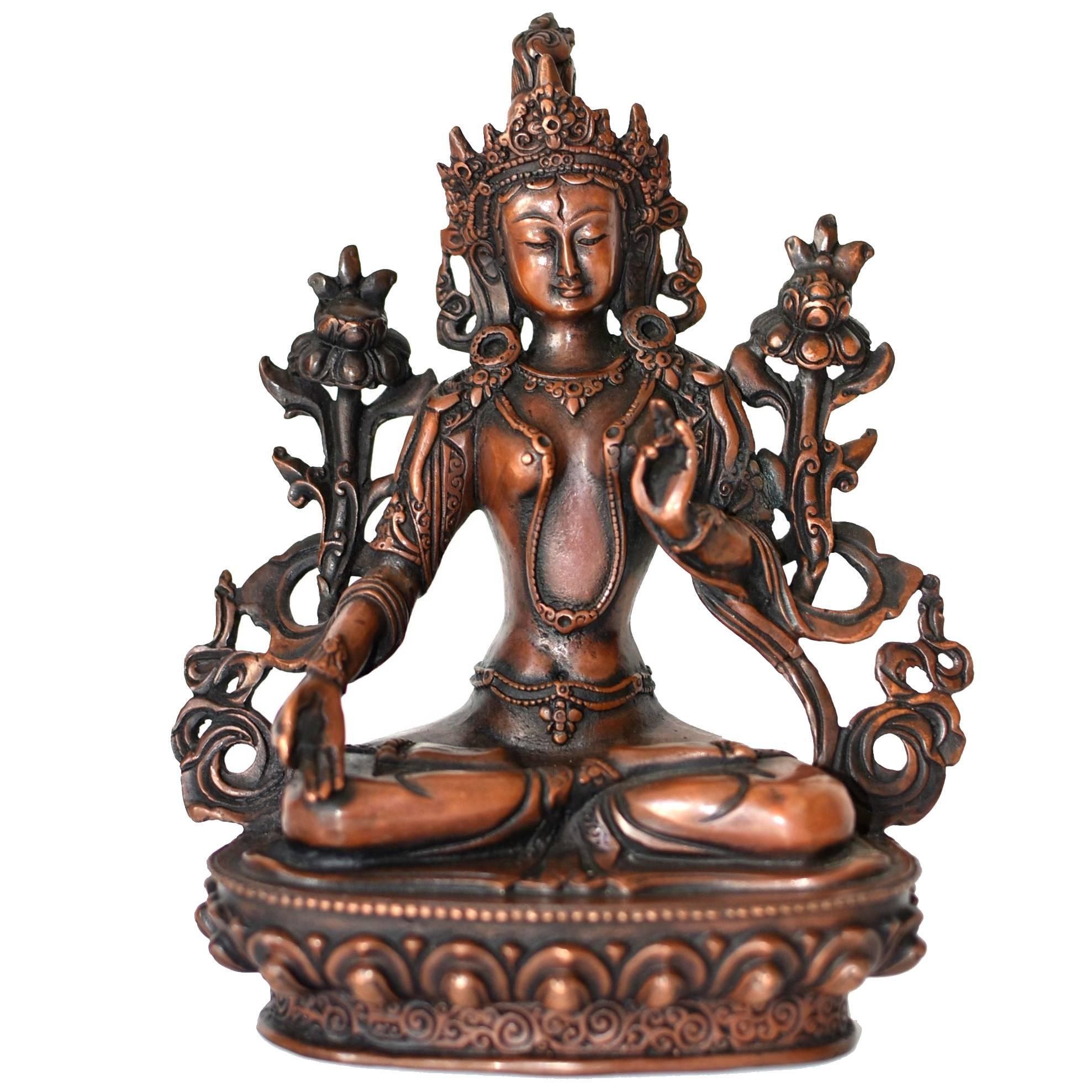 8" Asian Antique Tibetan Buddhism copper gilt hand painting White Tara statue 