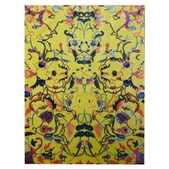 Tibetan Wool and Silk Rug Custom made up Green Lilac, Blue