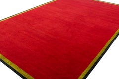 Tibetan Red Hand-Knotted Wool Area Rug with Silk Double Border by Joseph Durso