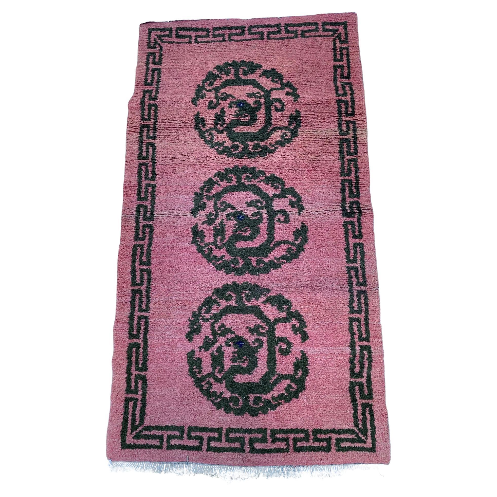 Tibetan Wool Scatter Rug, circa 1950 For Sale