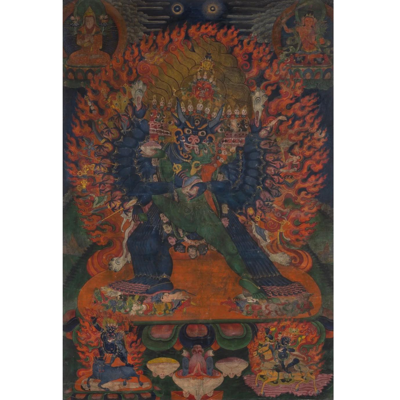 Tibetan Yamantaka Thangka 17th- 18th Century In Good Condition In Dallas, TX