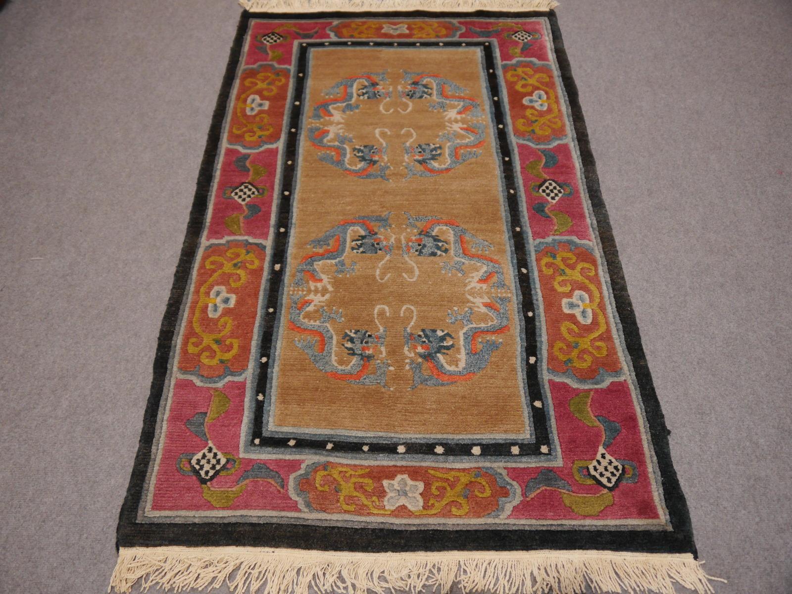 Vintage hand-knotted Tibetan meditation rug

This beautiful Tibetan rug was hand knotted using hand spun Tibetan highland wool - one of the finest wools available from sheep living above 9000 ft altitude. The size of the rug is traditional - these