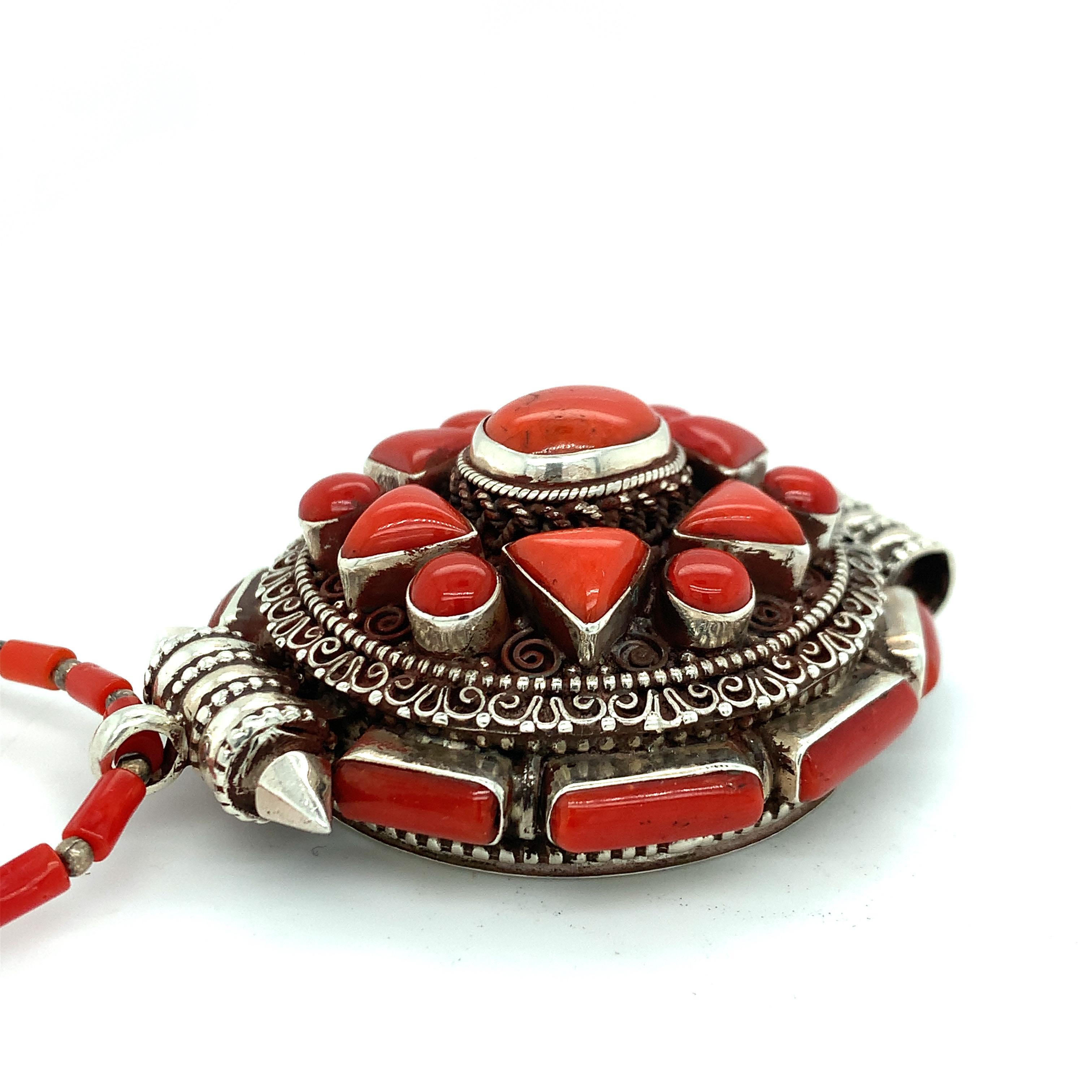 Arts and Crafts Tibetian Ghau Coral Pendant For Sale