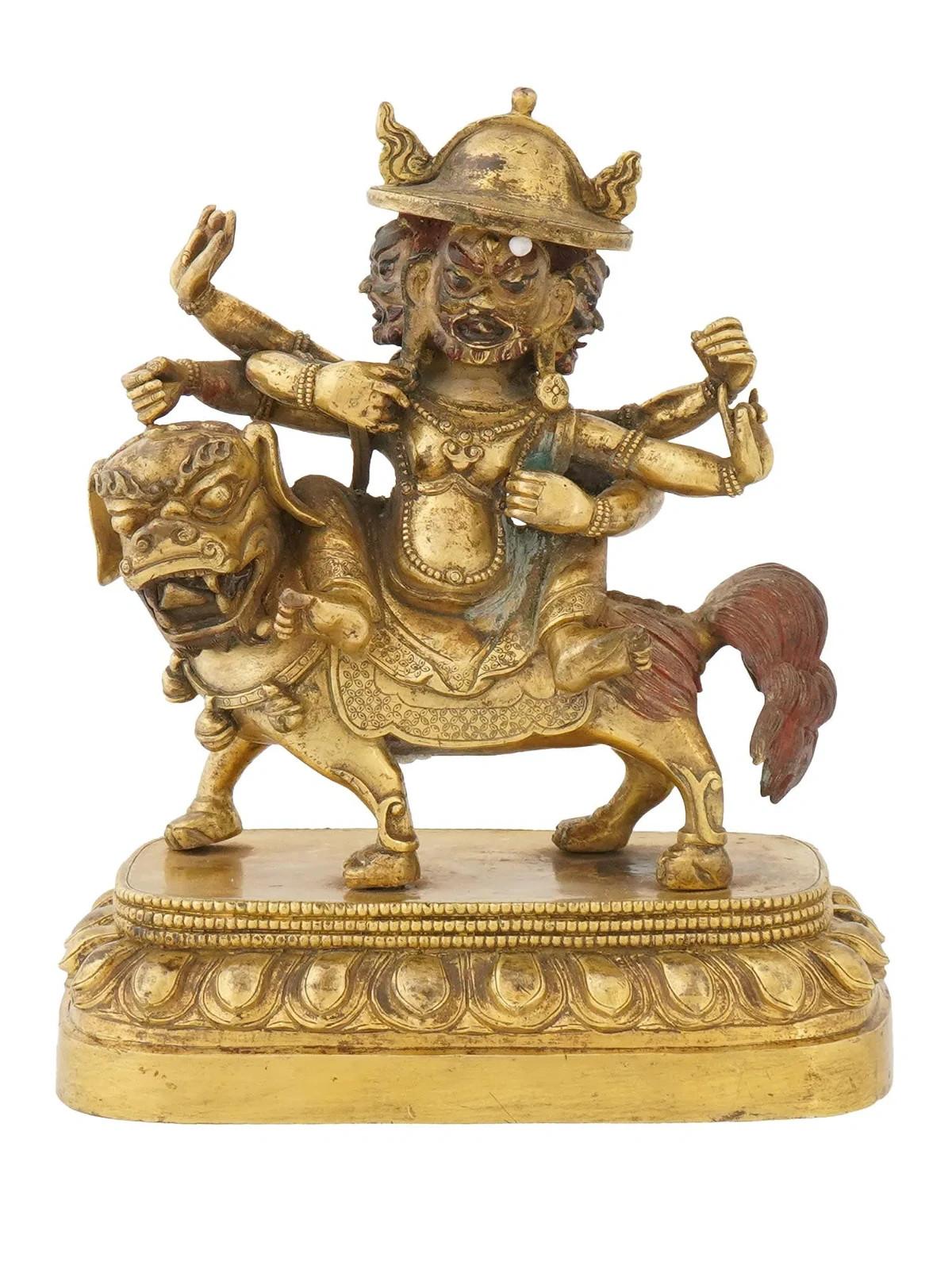 Tibeto-Chinese gilt bronze Vaishravana deity figurine For Sale