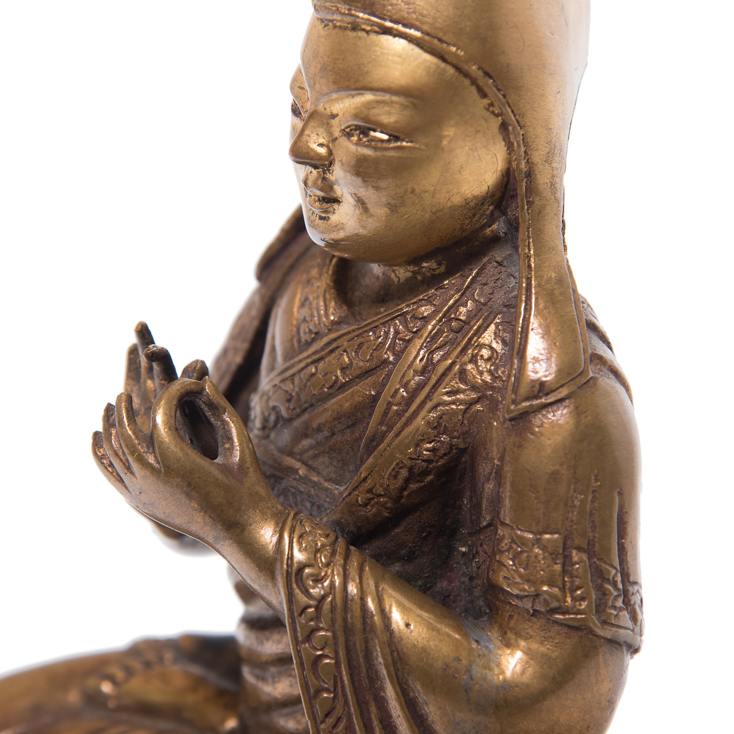 Brass Tibeto-Chinese Seated Lama Figure, c. 1900 For Sale