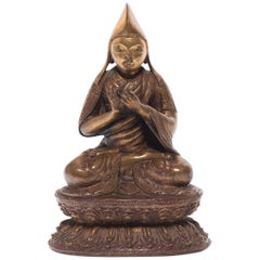 Tibetisch-chinesische sitzende Lama-Figur, um 1900