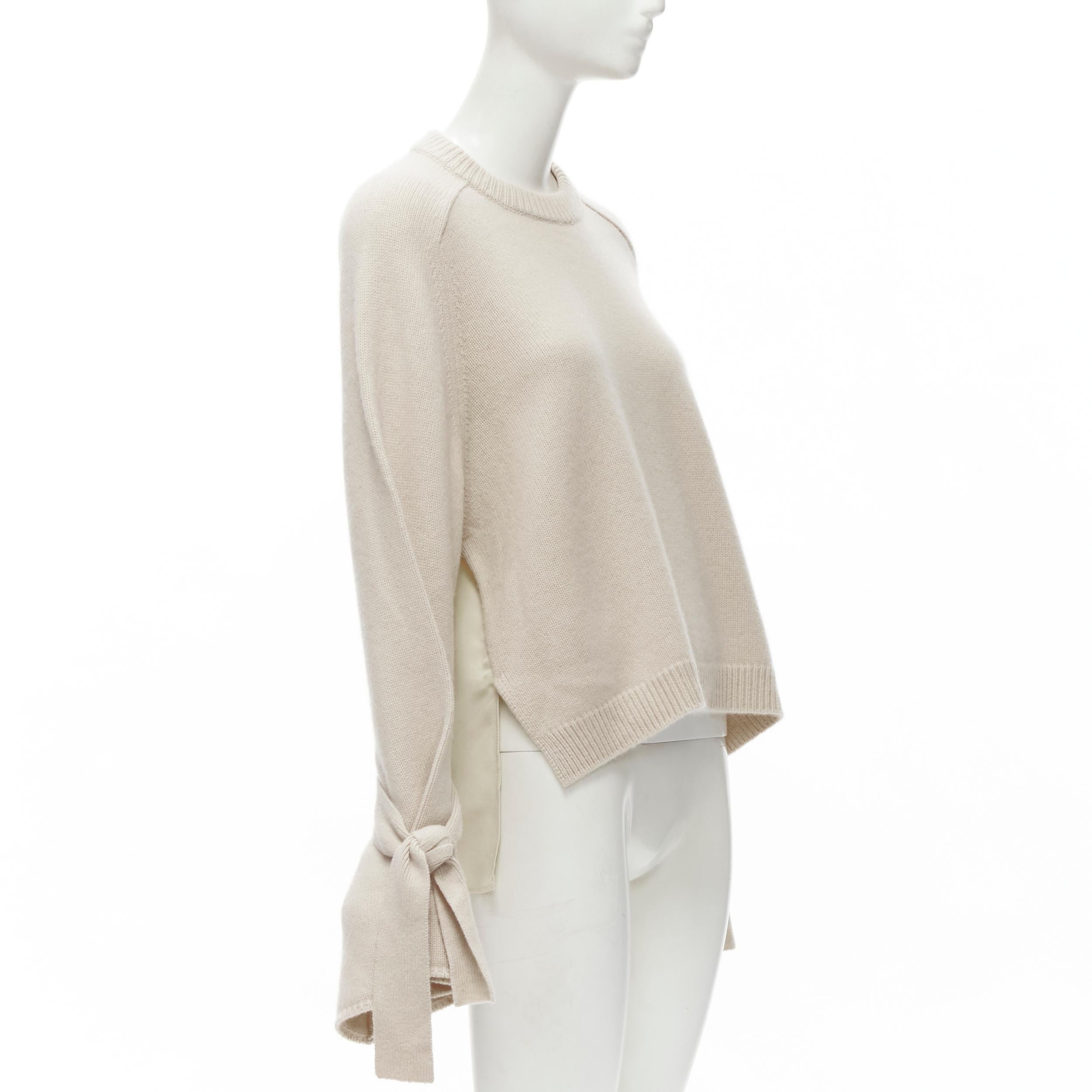 TIBI 100% cashmere beige contrast bow tie cuff oversized sweater S In Excellent Condition For Sale In Hong Kong, NT
