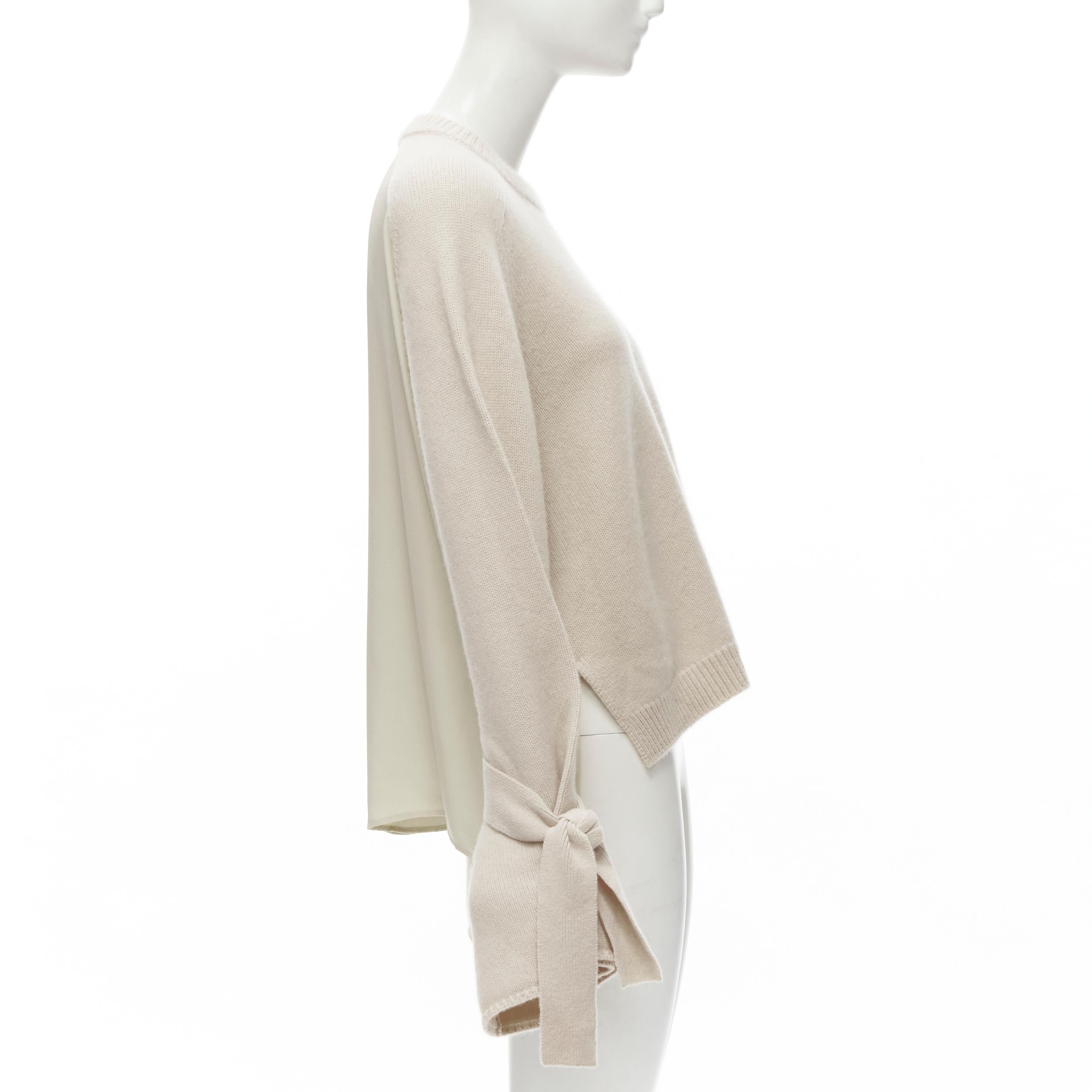 TIBI 100% cashmere beige contrast bow tie cuff oversized sweater S In Excellent Condition For Sale In Hong Kong, NT