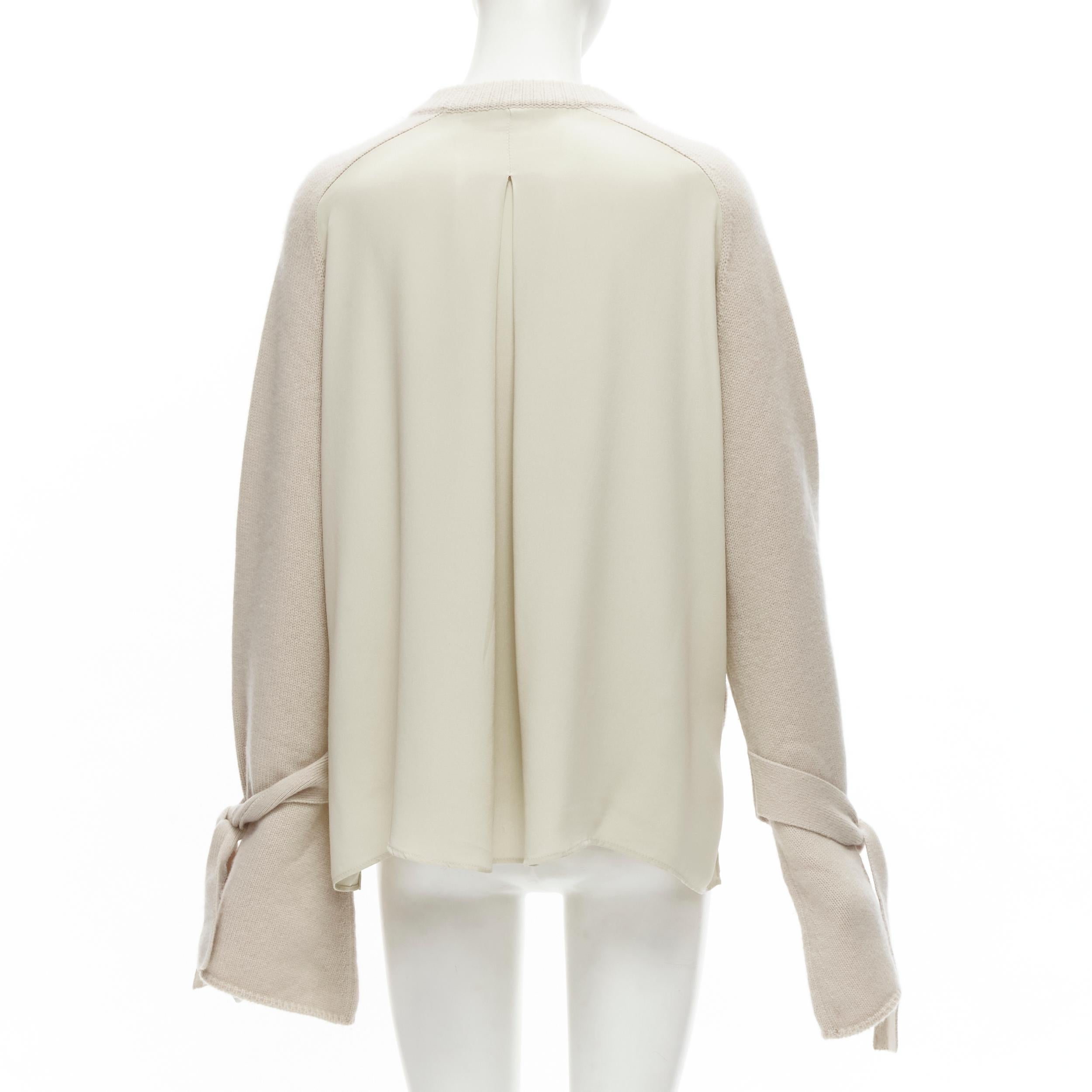 TIBI 100% cashmere beige contrast bow tie cuff oversized sweater S For Sale 1