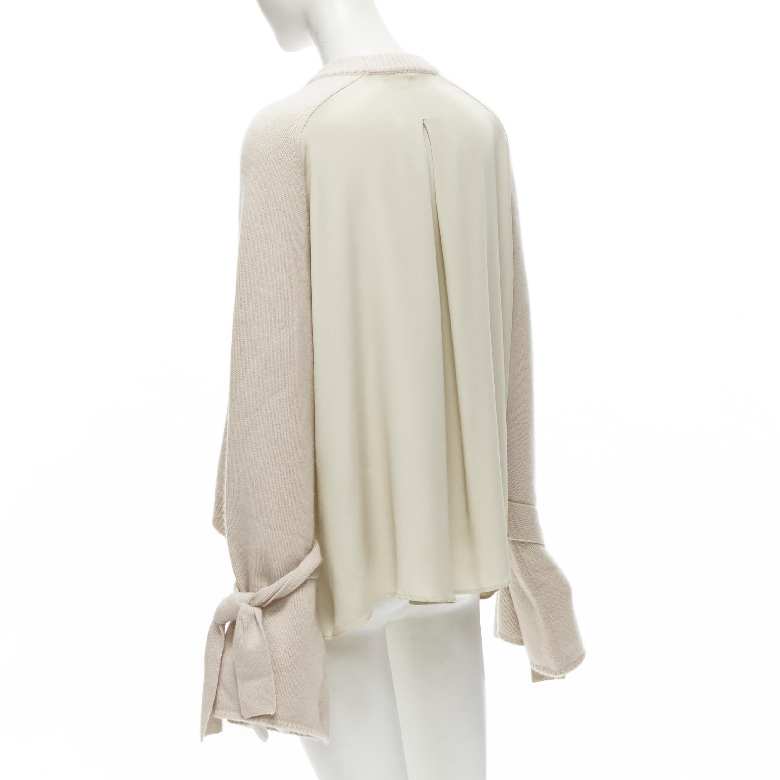 TIBI 100% cashmere beige contrast bow tie cuff oversized sweater S For Sale 2