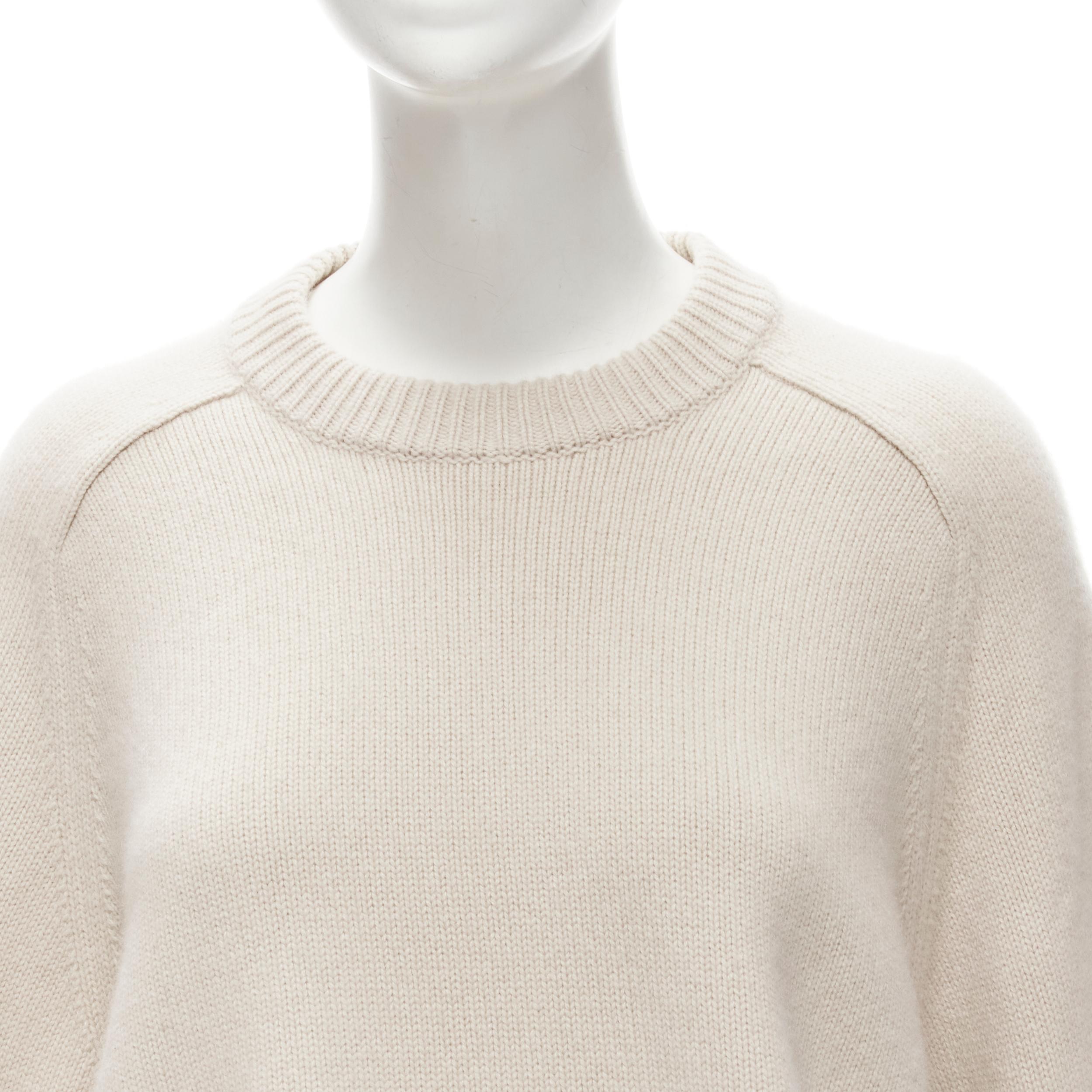 TIBI 100% cashmere beige contrast bow tie cuff oversized sweater S For Sale 4