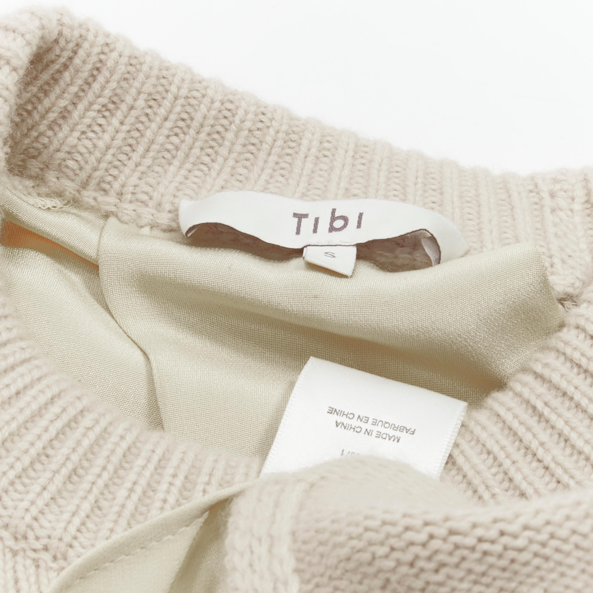TIBI 100% cashmere beige contrast bow tie cuff oversized sweater S For Sale 4
