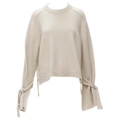 TIBI Übergroßer Pullover aus 100 % Kaschmir in Beige mit kontrastierender Schleife S
