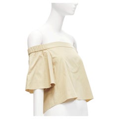 TIBI 100% cotton khaki off shoulder bell sleeves flared cropped top US0 XS