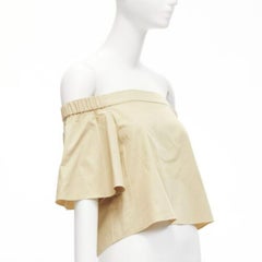 TIBI 100% cotton khaki off shoulder bell sleeves flared cropped top US0 XS