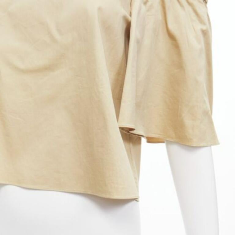 TIBI 100% cotton khaki off shoulder bell sleeves flared cropped top US0 XS For Sale 2