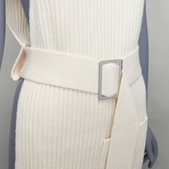 TIBI 100% merino wool cream ribbed belted side cut out funnel collar vest XS