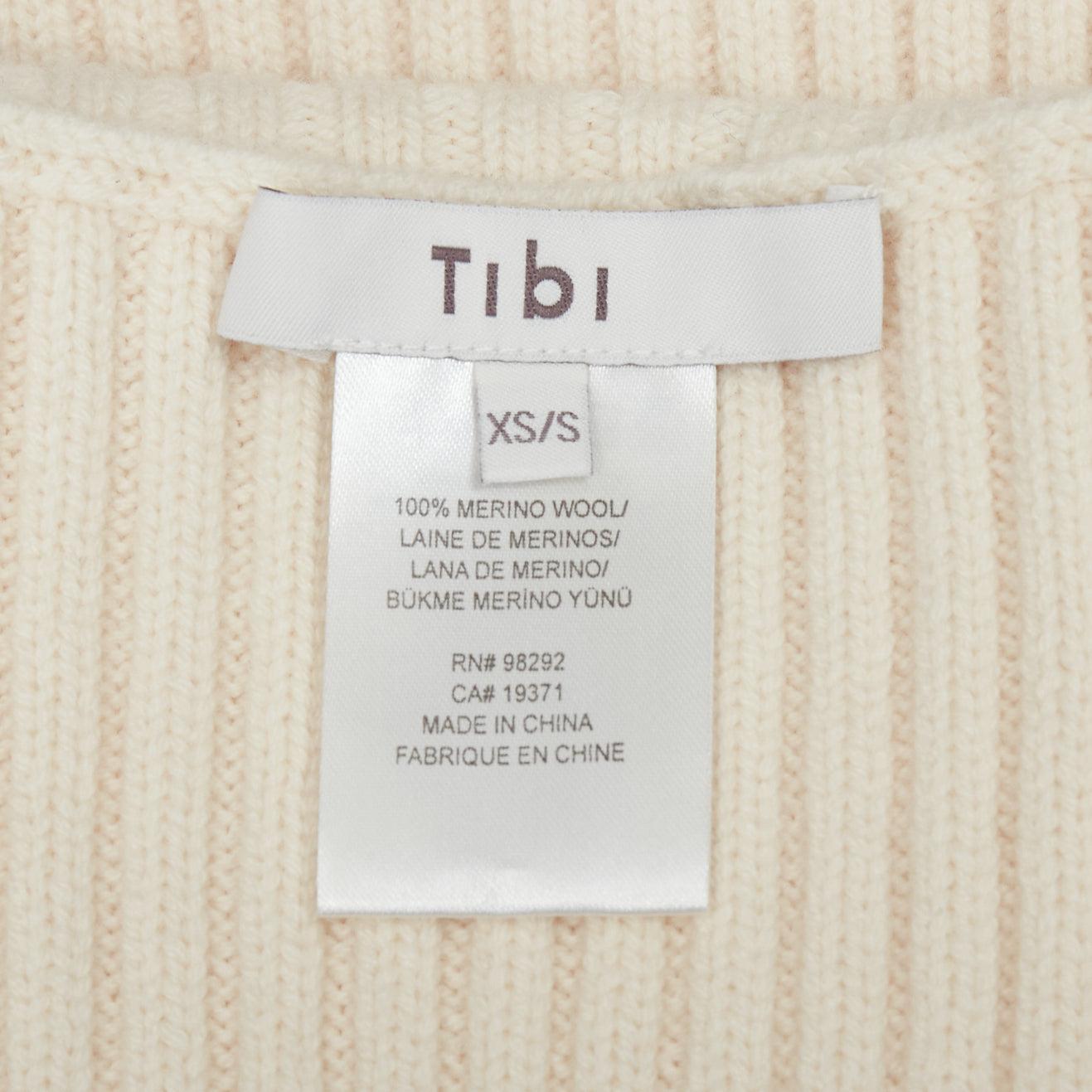 TIBI 100% lana merina crema chaleco acanalado con cinturón y cuello chimenea XS en venta 3