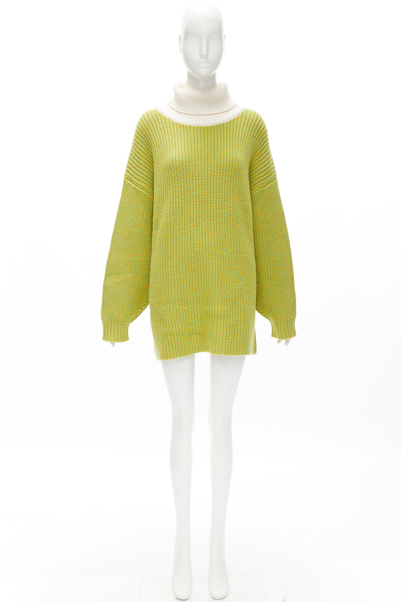 TIBI 100% merino wool lime yellow contrast rolled turtleneck sweater M/L For Sale 5