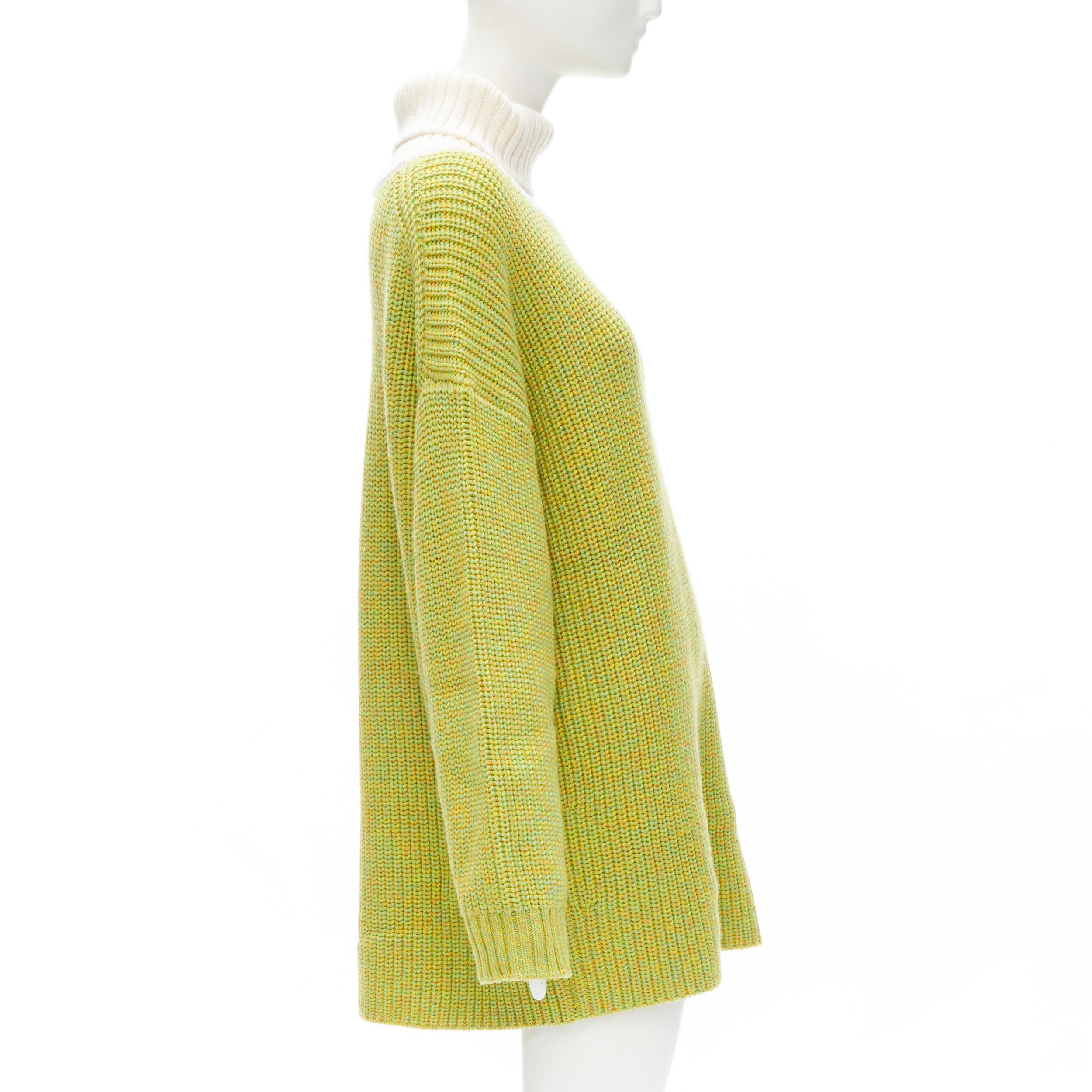 TIBI 100% merino wool lime yellow contrast rolled turtleneck sweater M/L In Excellent Condition For Sale In Hong Kong, NT