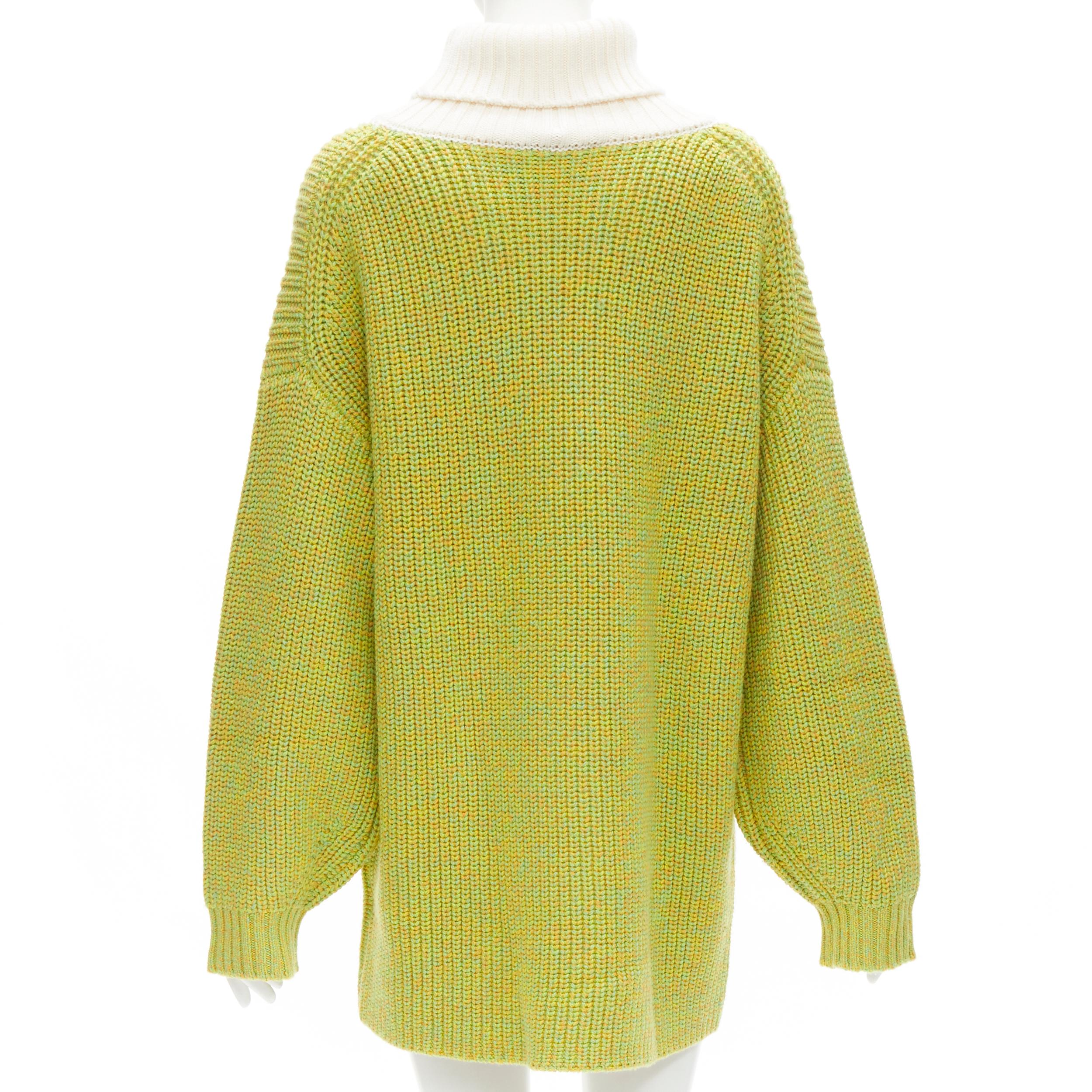 Women's TIBI 100% merino wool lime yellow contrast rolled turtleneck sweater M/L For Sale