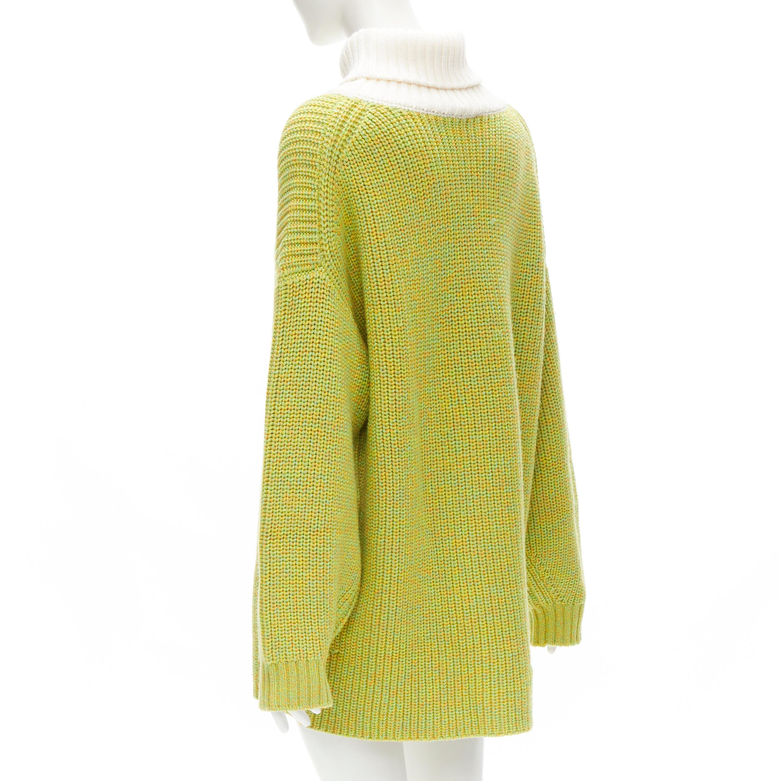 TIBI 100% merino wool lime yellow contrast rolled turtleneck sweater M/L For Sale 1