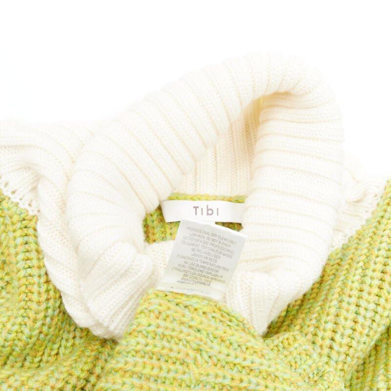 Pull à col roulé TIBI 100 % laine mérinos jaune chamois contrasté M/L en vente 4