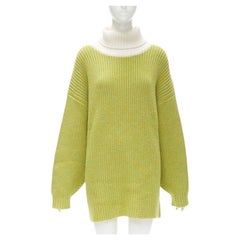 TIBI 100% lana merino giallo lime a contrasto, maglione dolcevita arrotolato M/L