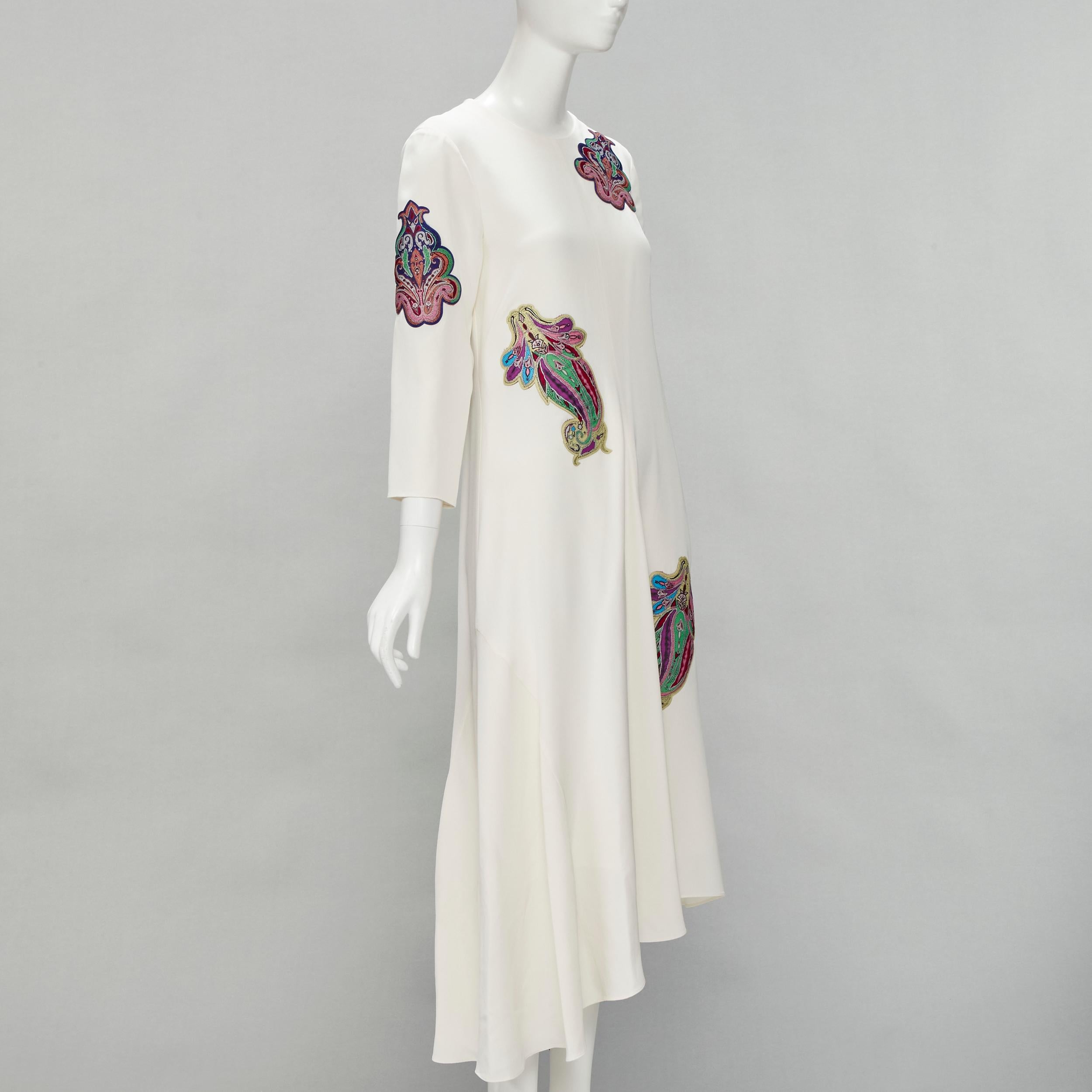 TIBI 100% silk ivory oriental paisley patch open back asymmetric dress US2 S In Excellent Condition In Hong Kong, NT