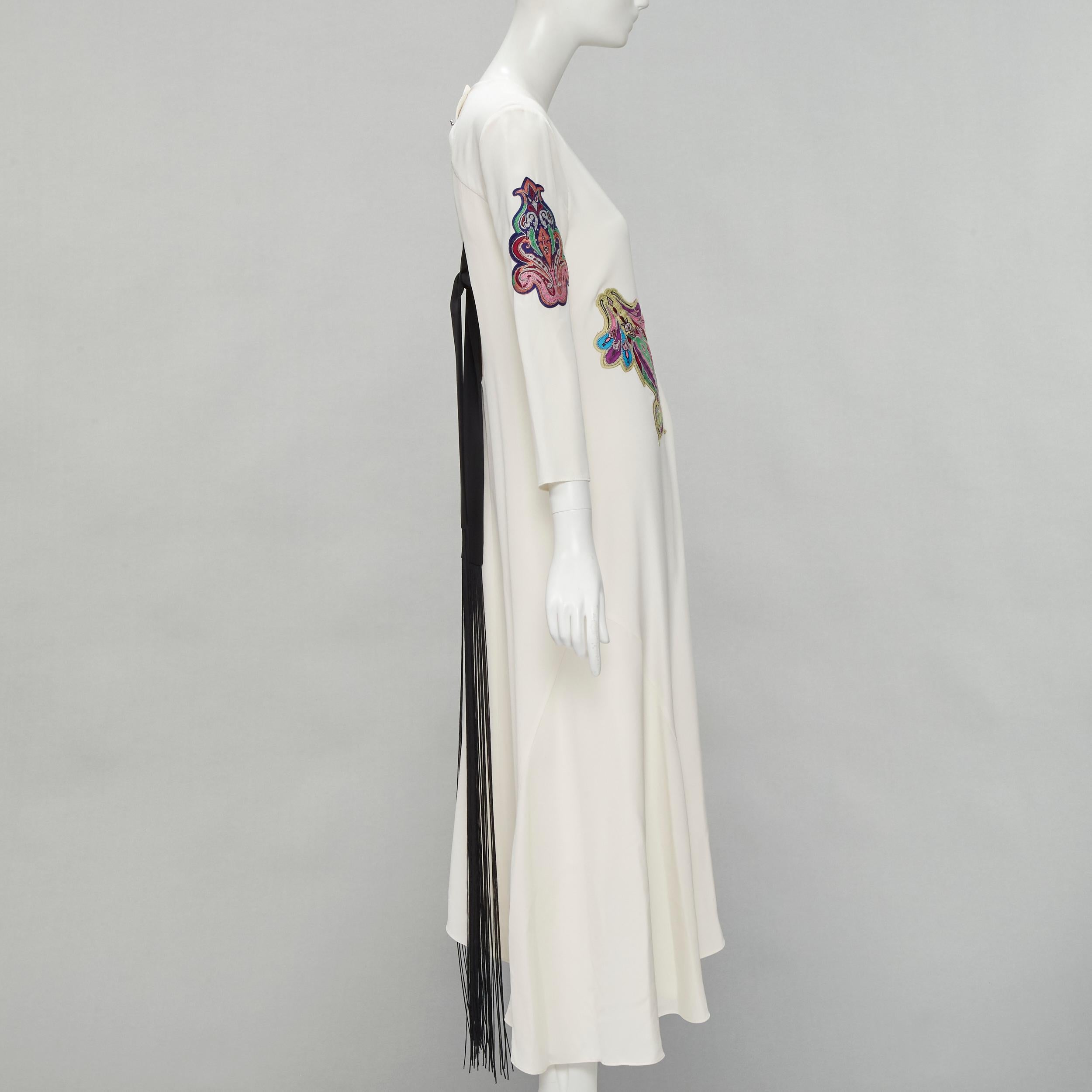 Women's TIBI 100% silk ivory oriental paisley patch open back asymmetric dress US2 S