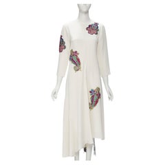 TIBI 100% silk ivory oriental paisley patch open back asymmetric dress US2 S