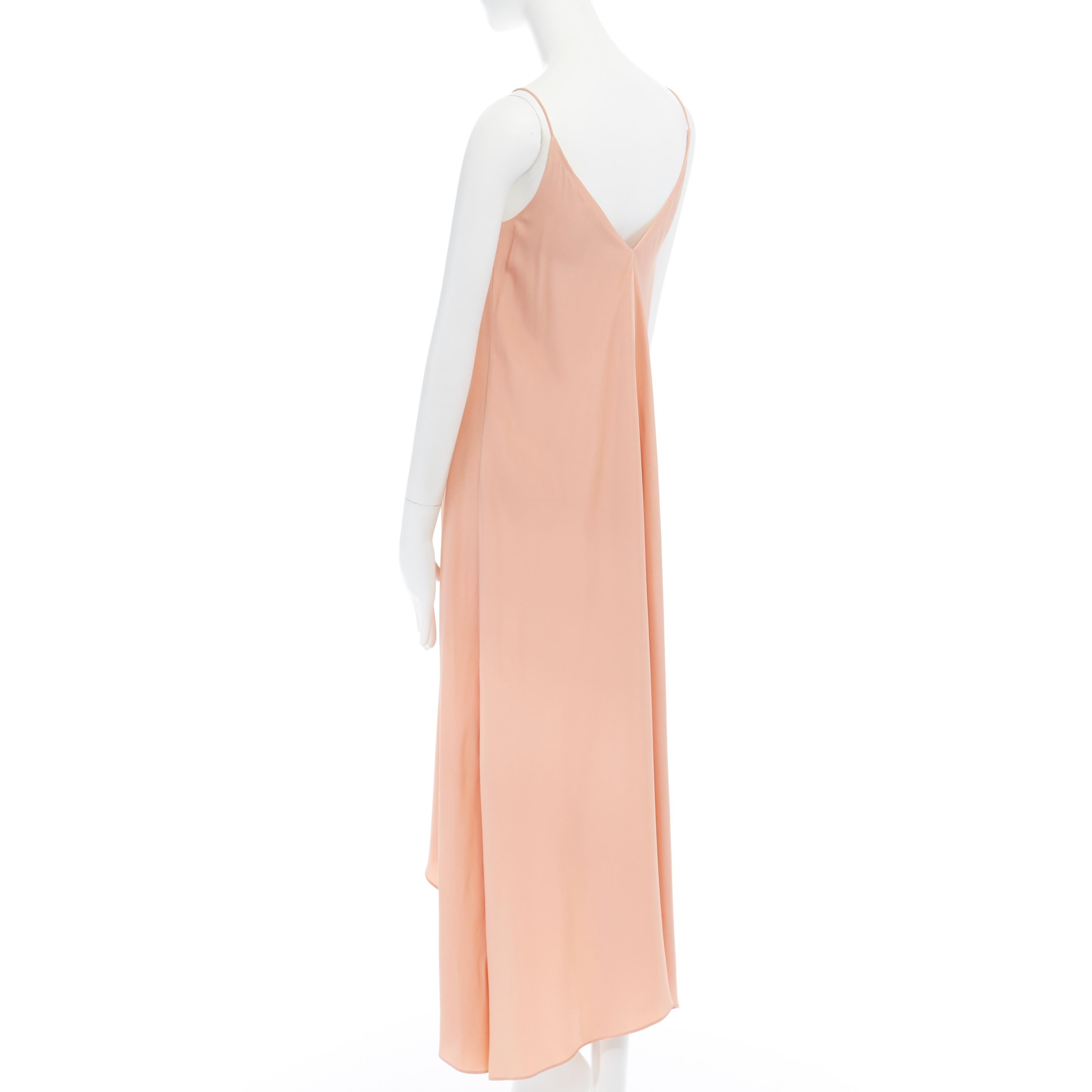 Orange TIBI 100% silk salmon pink nude V-neck  spaghetti strap high low slip dress US0