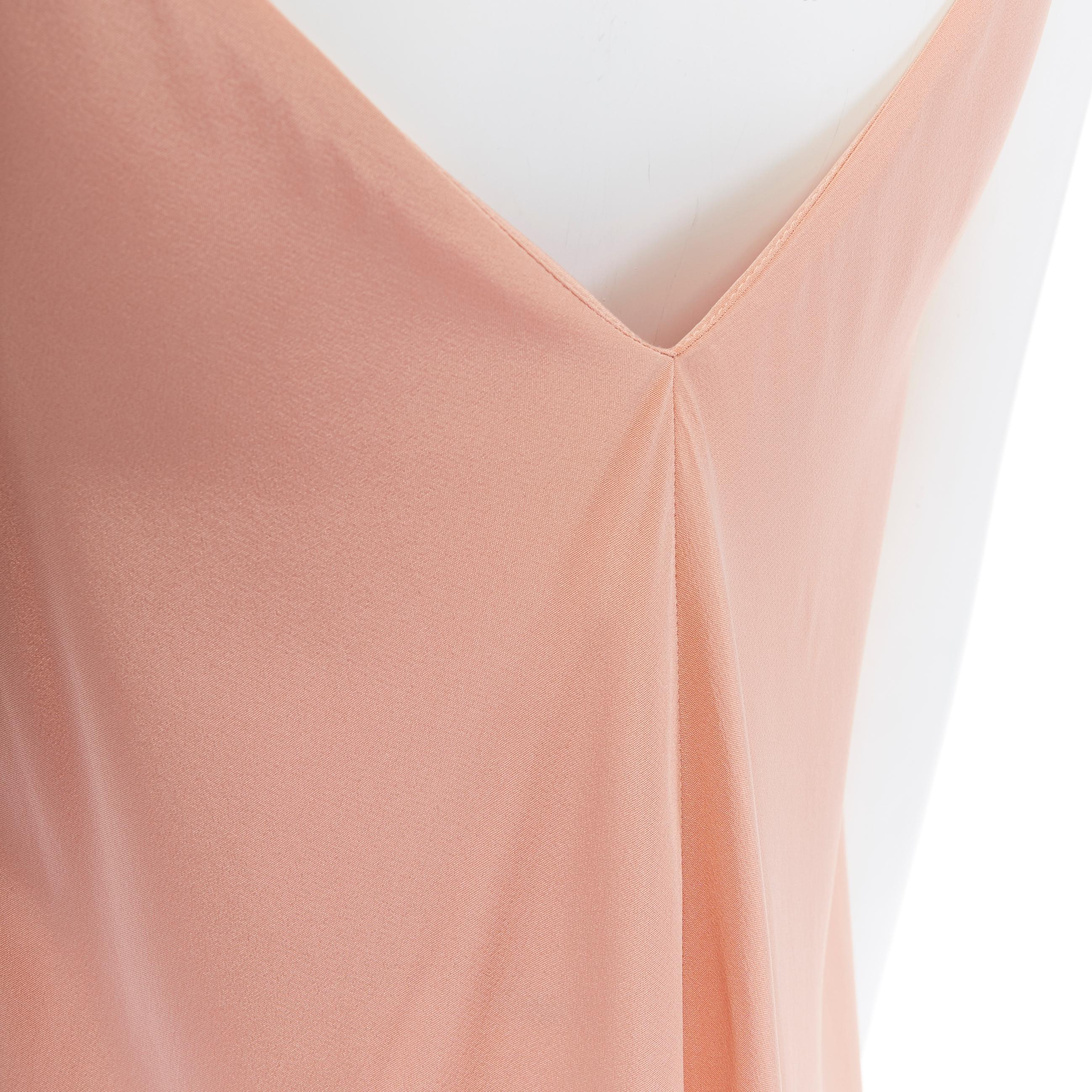 Women's TIBI 100% silk salmon pink nude V-neck  spaghetti strap high low slip dress US0